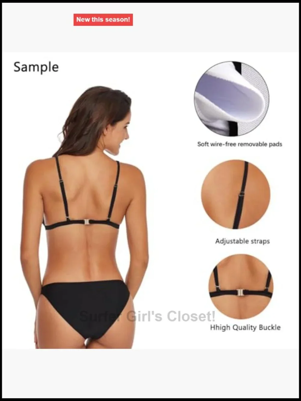 2 Pc Swimsuit Set Triangle Padded Top Thong Bikini Bathing Set Quick-Dry